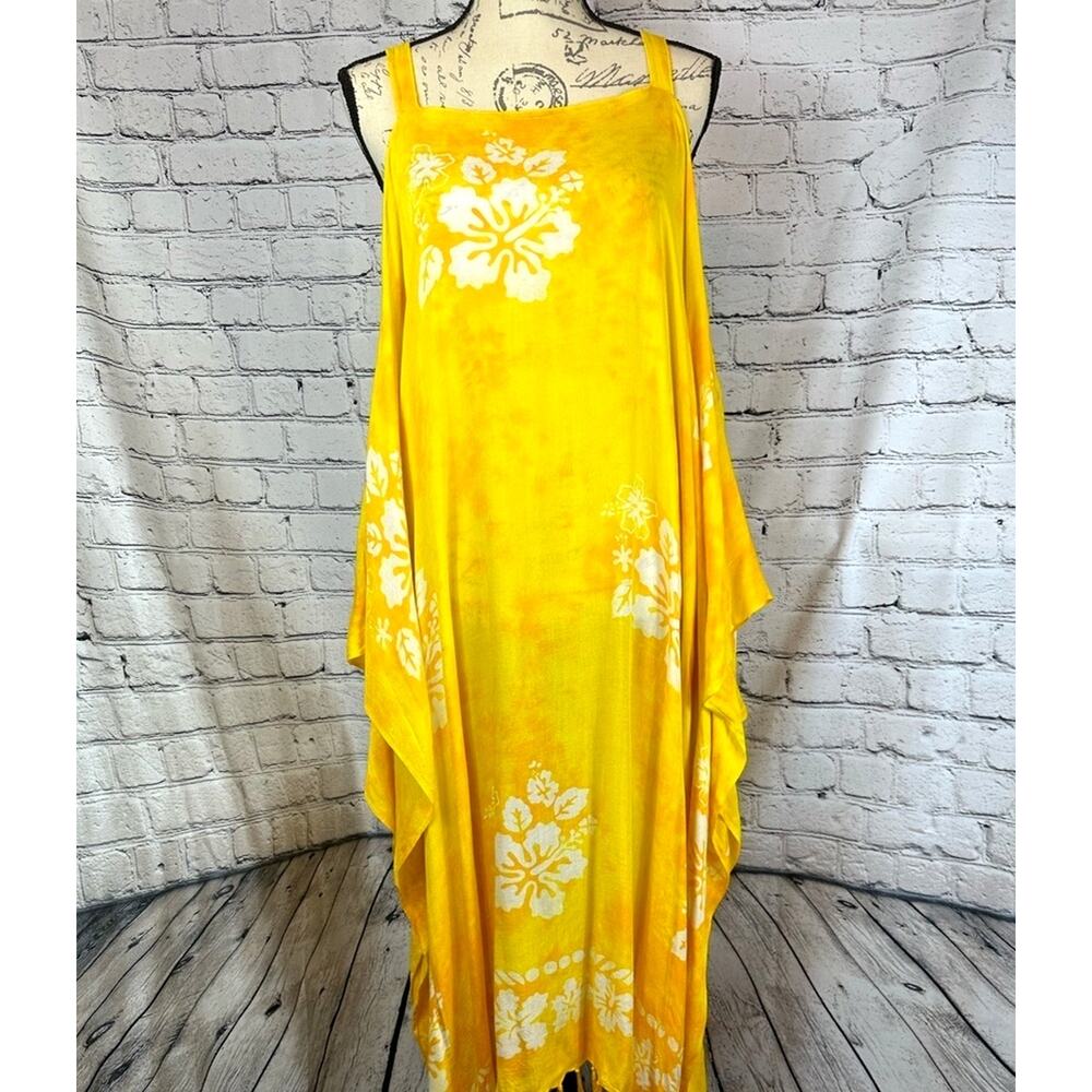 Yellow Floral One-Piece Swim Dress with Spaghetti Straps